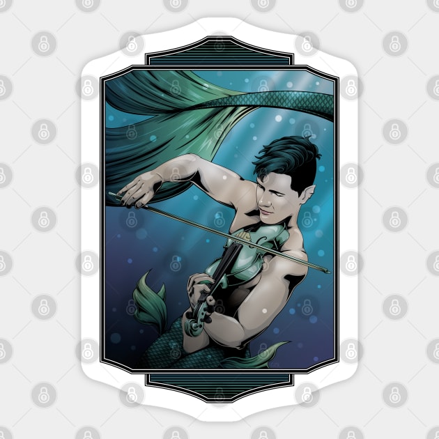 Merman Playing Violin - Underwater Soloist Sticker by redappletees